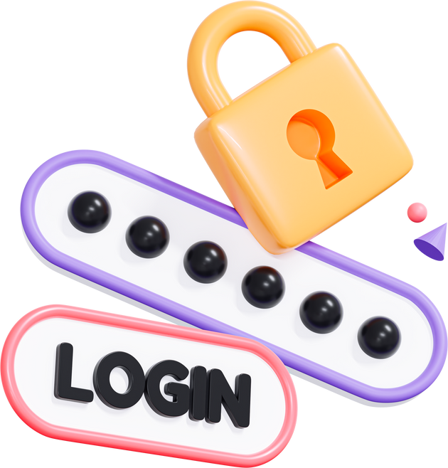 3D Login and password with padlock